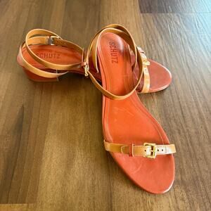 NEW Schutz Aurora Low Block Heel in Cuoio Brown Sz 10 Strappy Buckle Round Toe